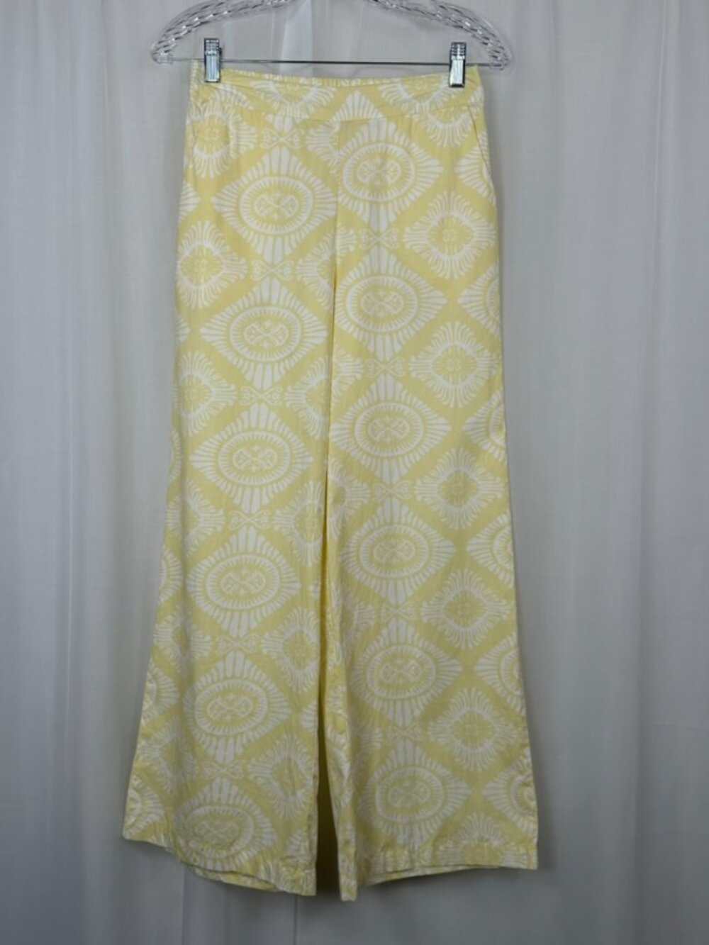 Max Womens Wide Leg Pull On Pants 4* Butter Yellow Geometric Print Pockets Boho